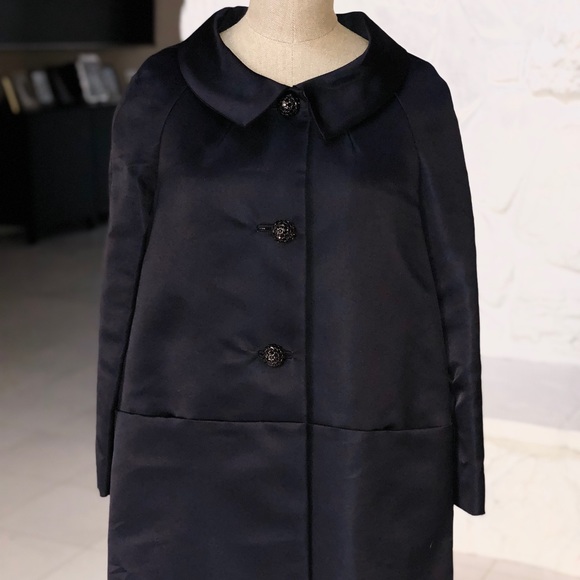 Barbara Tfank Silk Satin Navy Trapeze Coat - Picture 7 of 7